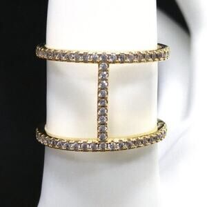 Gold Tone Double Band Rhinestone Scarf Ring or Fashion Ring Vintage Jewelry